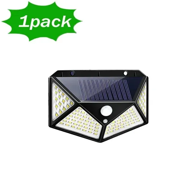 100-LED Solar Wall Lamp 4 Sides Luminous With Motion Sensor Outdoor Garden Courtyard Waterproof Wall Light