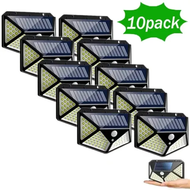 100-LED Solar Wall Lamp 4 Sides Luminous With Motion Sensor Outdoor Garden Courtyard Waterproof Wall Light