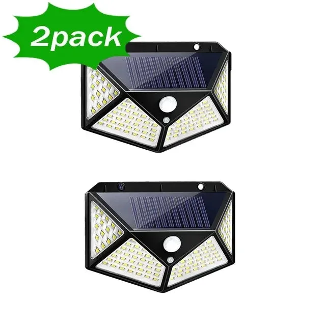 100-LED Solar Wall Lamp 4 Sides Luminous With Motion Sensor Outdoor Garden Courtyard Waterproof Wall Light