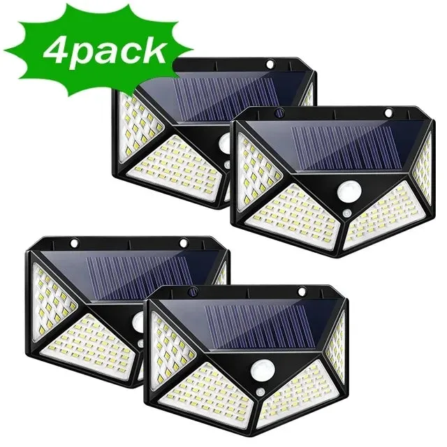 100-LED Solar Wall Lamp 4 Sides Luminous With Motion Sensor Outdoor Garden Courtyard Waterproof Wall Light