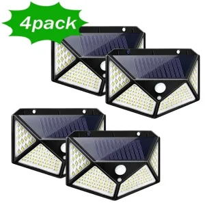 100-LED Solar Wall Lamp 4 Sides Luminous With Motion Sensor Outdoor Garden Courtyard Waterproof Wall Light