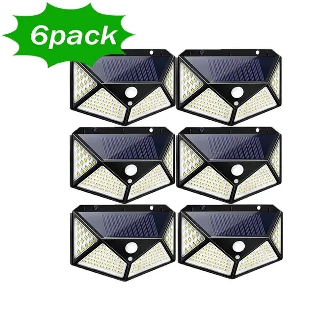 100-LED Solar Wall Lamp 4 Sides Luminous With Motion Sensor Outdoor Garden Courtyard Waterproof Wall Light