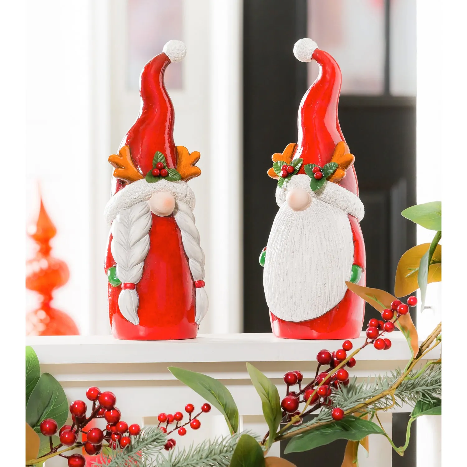 12.25"H Ceramic Mr. and Mrs. Claus Gnome Garden Statuary,2cg431
