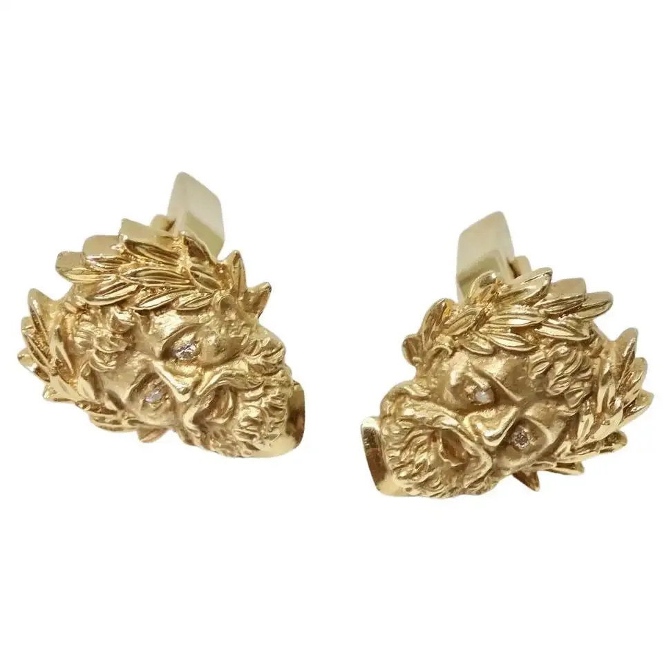 18K Gold Diamond Moses Motif Cufflinks