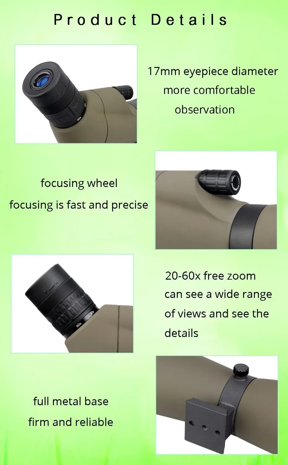 20-60x  80mm HD Spotting Scope