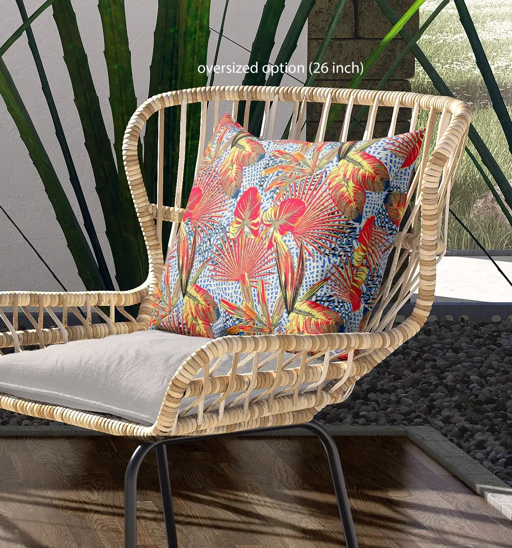 26” Crimson Yellow Tropical Indoor Outdoor Throw Pillow