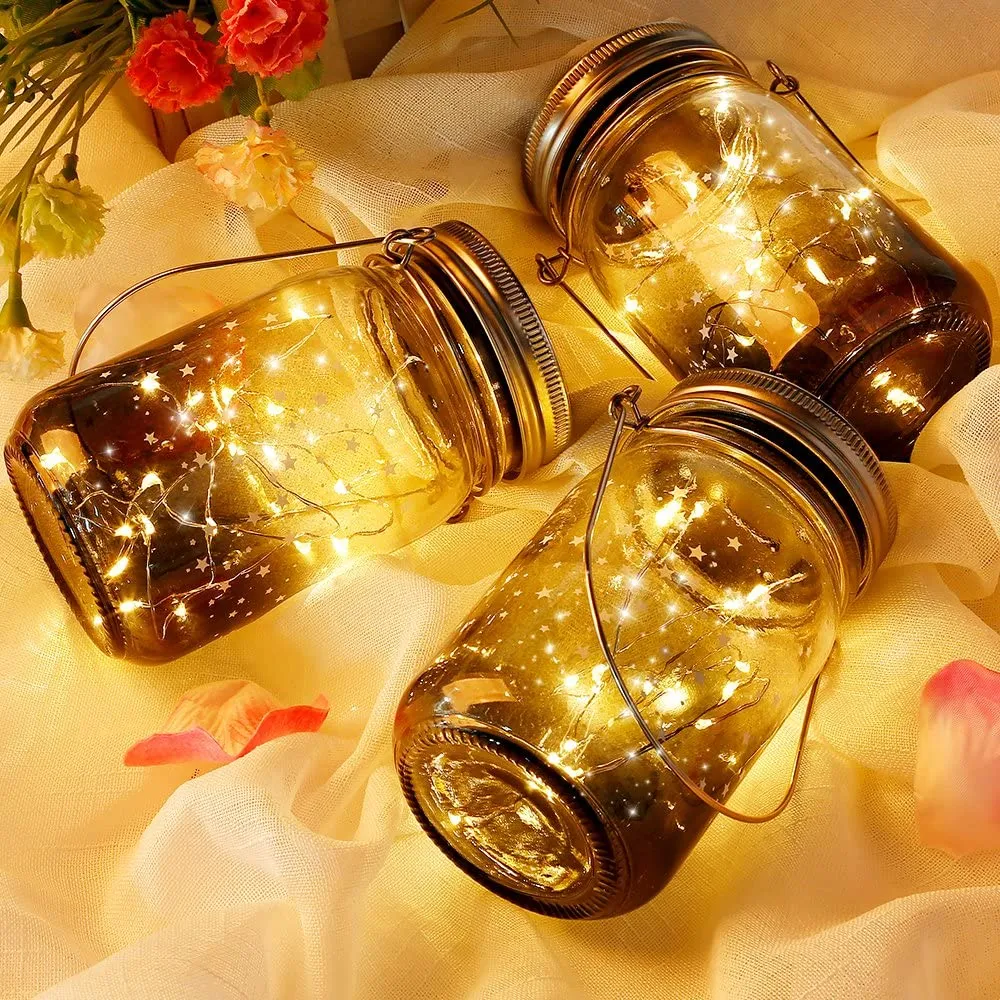3 Pack Waterproof Solar Lights Outdoor Mason Jar with String Lights