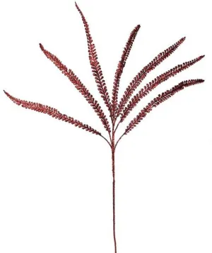 37"L Glittered Sword Fern Spray: Burgundy - XS758205