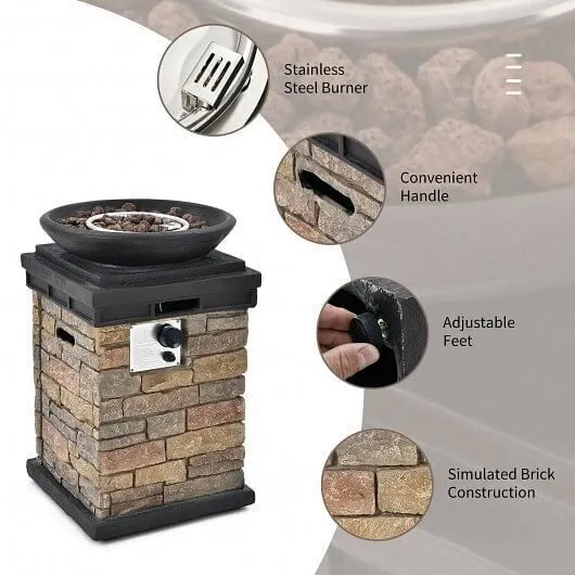 40000BTU Outdoor Propane Burning Fire Bowl Column Realistic Look Firepit Heater-