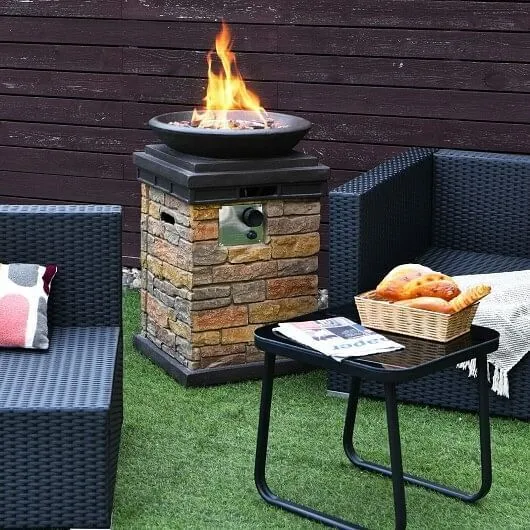 40000BTU Outdoor Propane Burning Fire Bowl Column Realistic Look Firepit Heater-