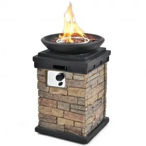40000BTU Outdoor Propane Burning Fire Bowl Column Realistic Look Firepit Heater-