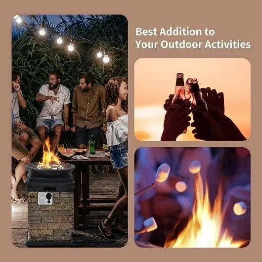 40000BTU Outdoor Propane Burning Fire Bowl Column Realistic Look Firepit Heater-