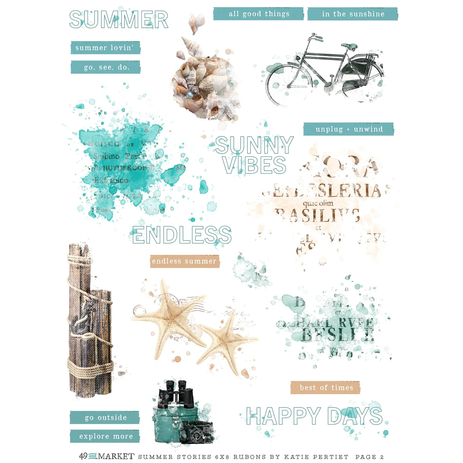 49 & Market - Summer Stories - Rub-on Transfer Set