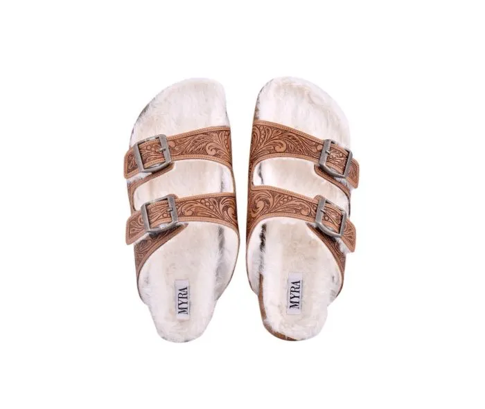 50% Off - MYRA Tooled Leather Fur Sandals