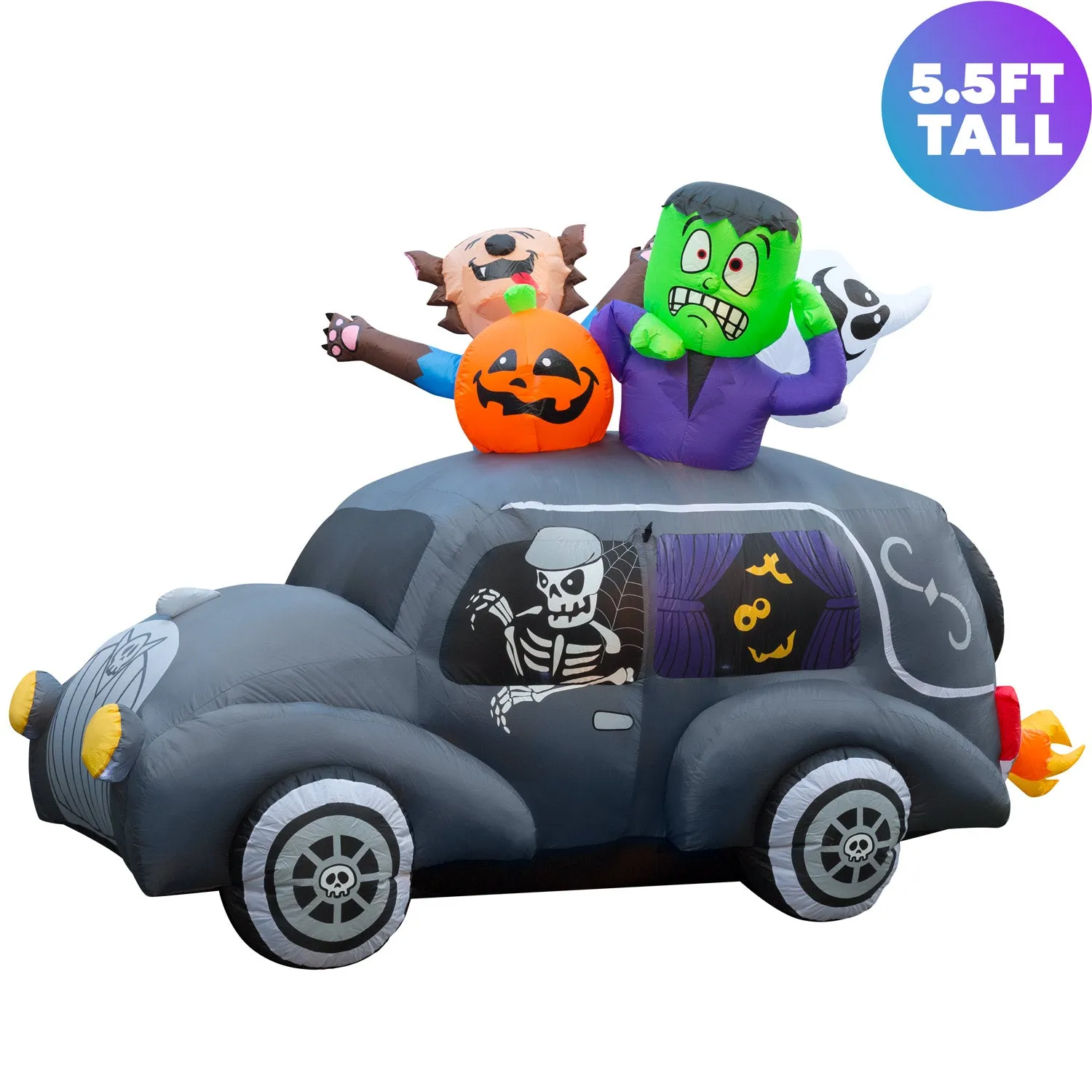 5.5 ft Inflatable Halloween Monster Hearse Yard Decoration