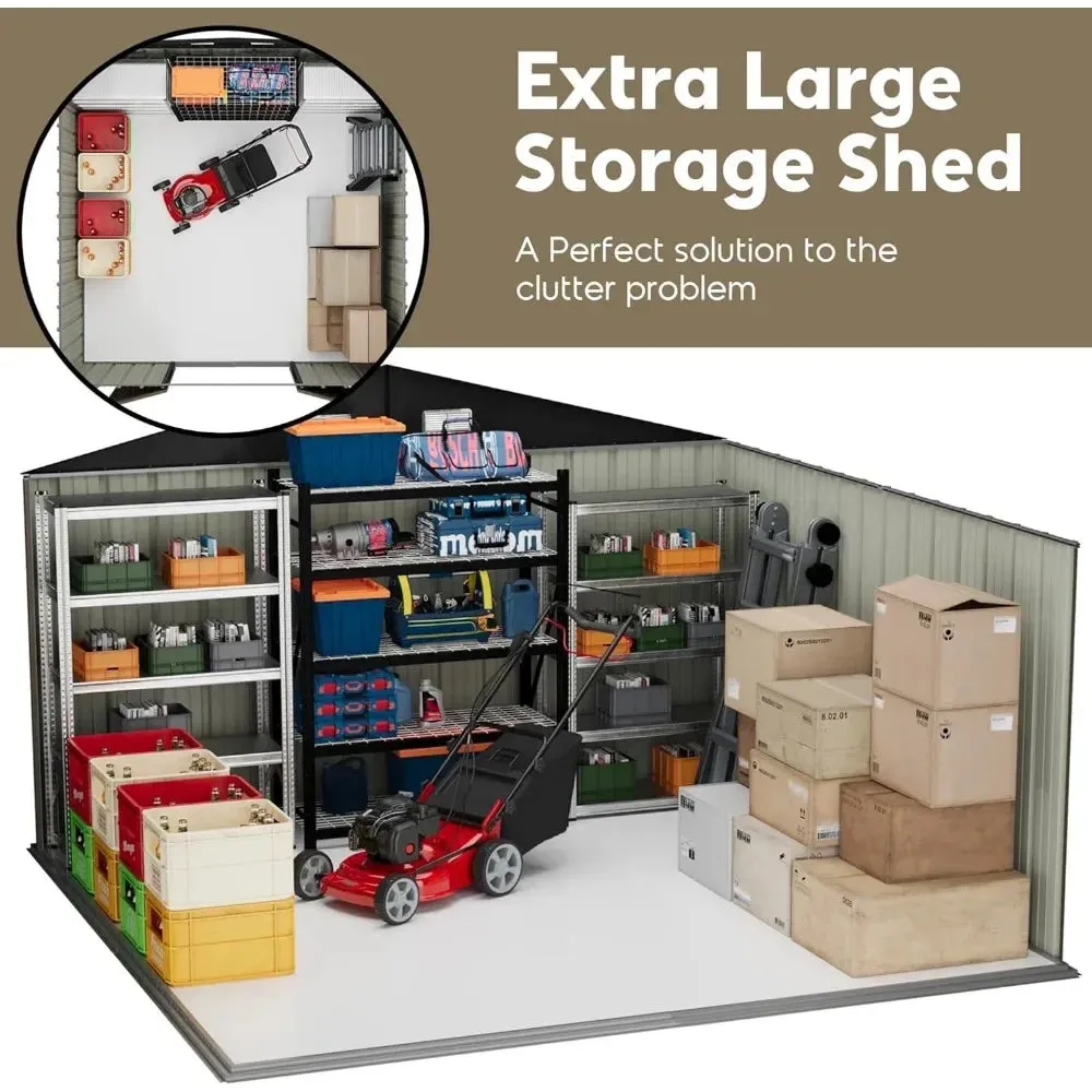 6x8 FT Metal Tool Shed, Galvanized Steel Large Outdoor Storage Shed