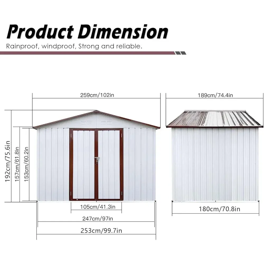 6x8 FT Metal Tool Shed, Galvanized Steel Large Outdoor Storage Shed