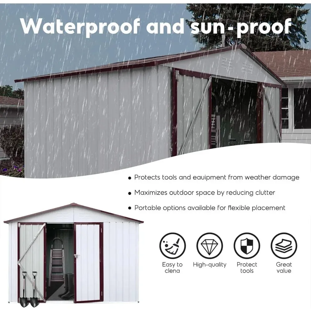 6x8 FT Metal Tool Shed, Galvanized Steel Large Outdoor Storage Shed