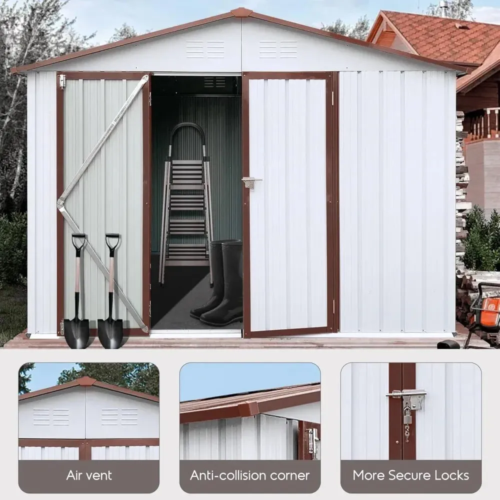 6x8 FT Metal Tool Shed, Galvanized Steel Large Outdoor Storage Shed