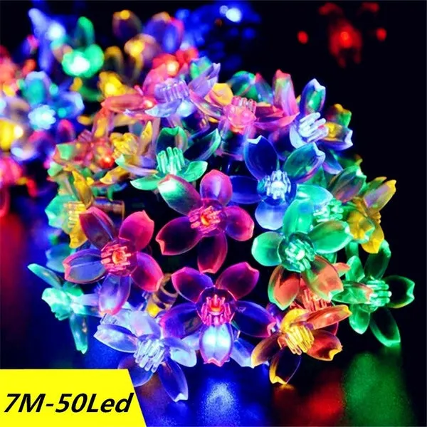 7M Solar LED String Lights Outdoor Waterproof Sakura Flower Fairy Light