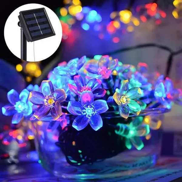 7M Solar LED String Lights Outdoor Waterproof Sakura Flower Fairy Light