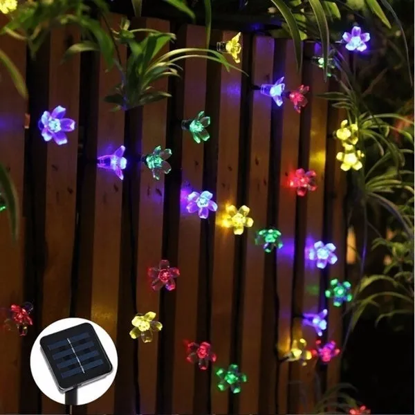 7M Solar LED String Lights Outdoor Waterproof Sakura Flower Fairy Light