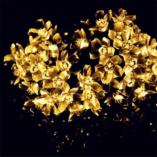 7M Solar LED String Lights Outdoor Waterproof Sakura Flower Fairy Light