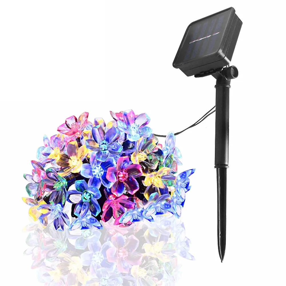 7M Solar LED String Lights Outdoor Waterproof Sakura Flower Fairy Light