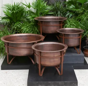 Acadia Rustic Copper Fire Pit on Stand - Various Sizes