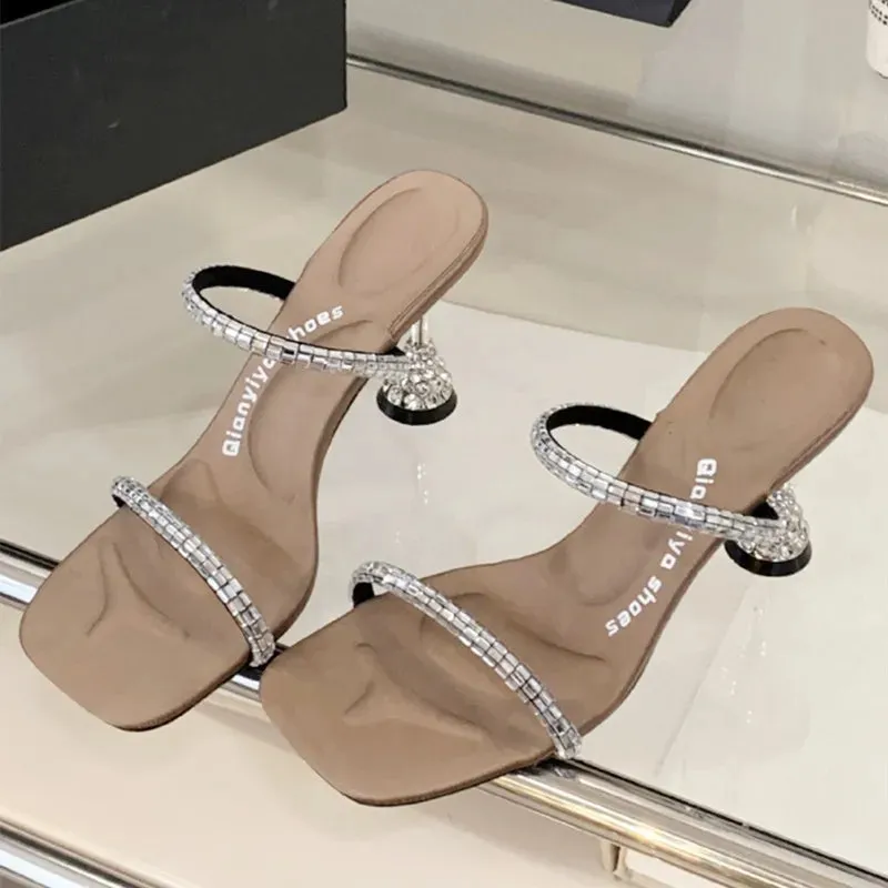 ADVBRIDGE  -  Luxury Rhinestone Open Toe Women Sandals Square Toe Thin Heel Designer Slide Sandals Summer Fashion High Heel Shoes for Woman