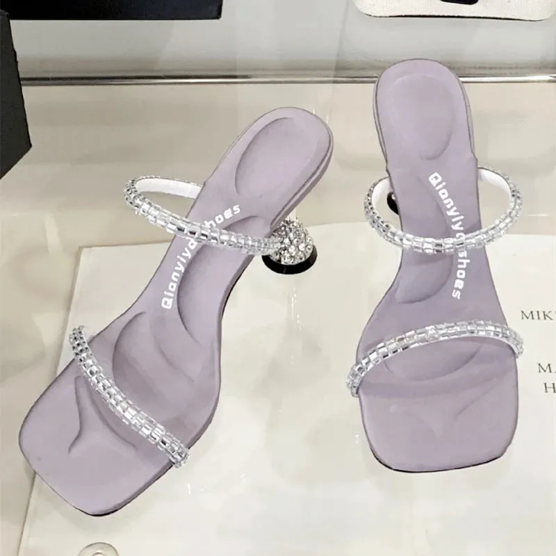 ADVBRIDGE  -  Luxury Rhinestone Open Toe Women Sandals Square Toe Thin Heel Designer Slide Sandals Summer Fashion High Heel Shoes for Woman
