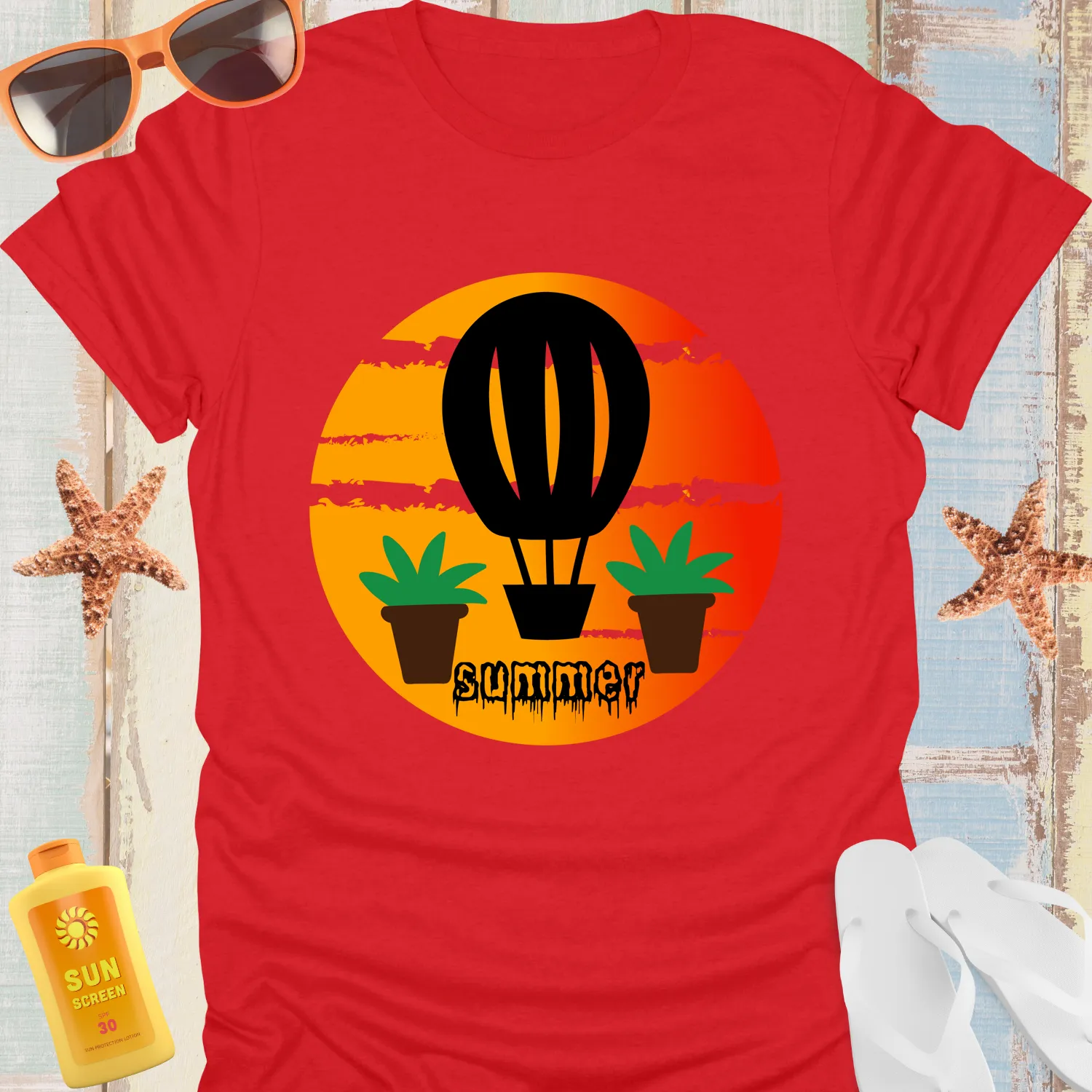 Adventure T-Shirt With Hot Air Balloon Sunset Design