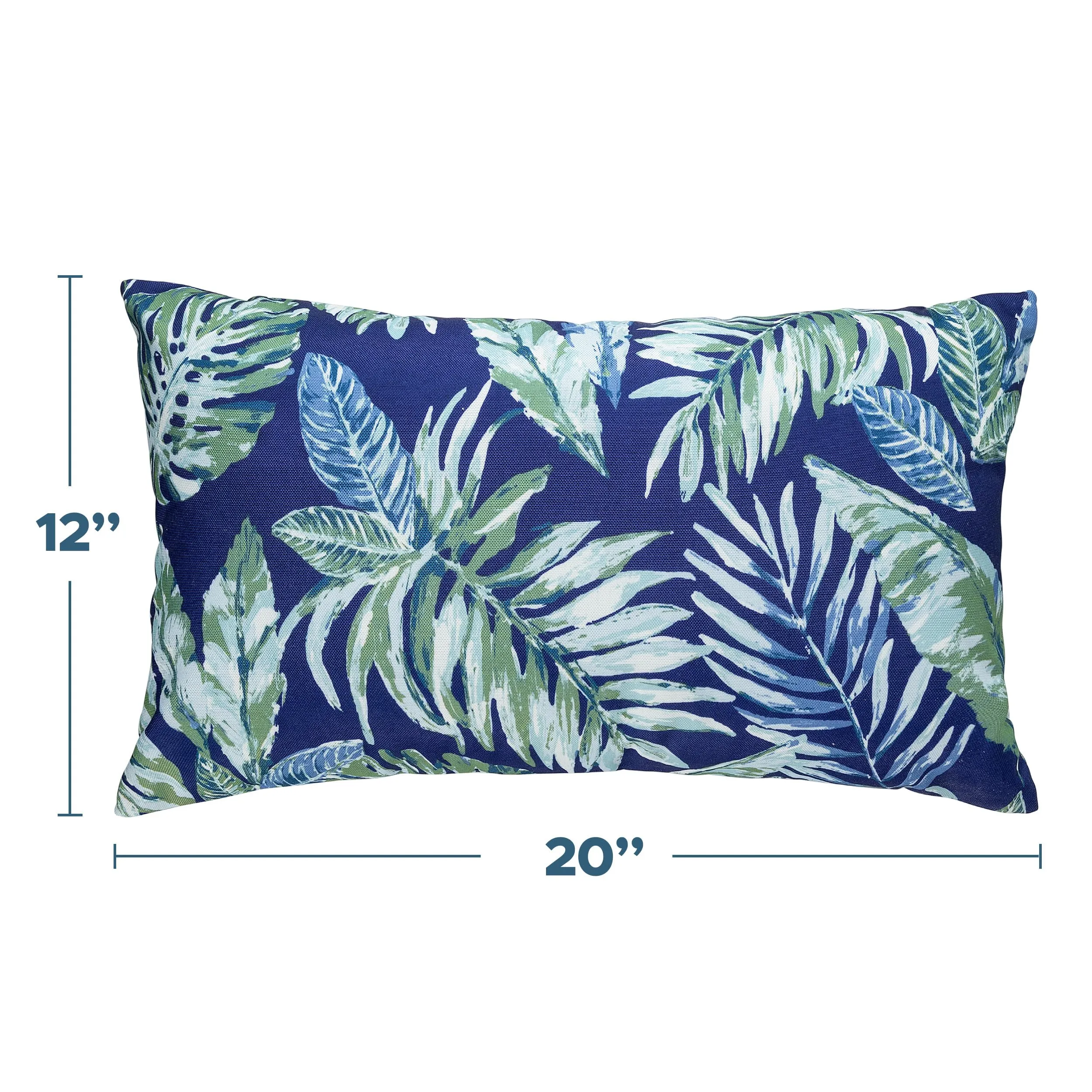 AELS Outdoor Lumbar Pillow Covers 12x20 Inch, Waterproof Decorative Pillow Covers Pack of 2, Water-Resistant Pillow Case for Patio Furniture Tent Garden, Tropical Leaf, Blue Green, Cover ONLY