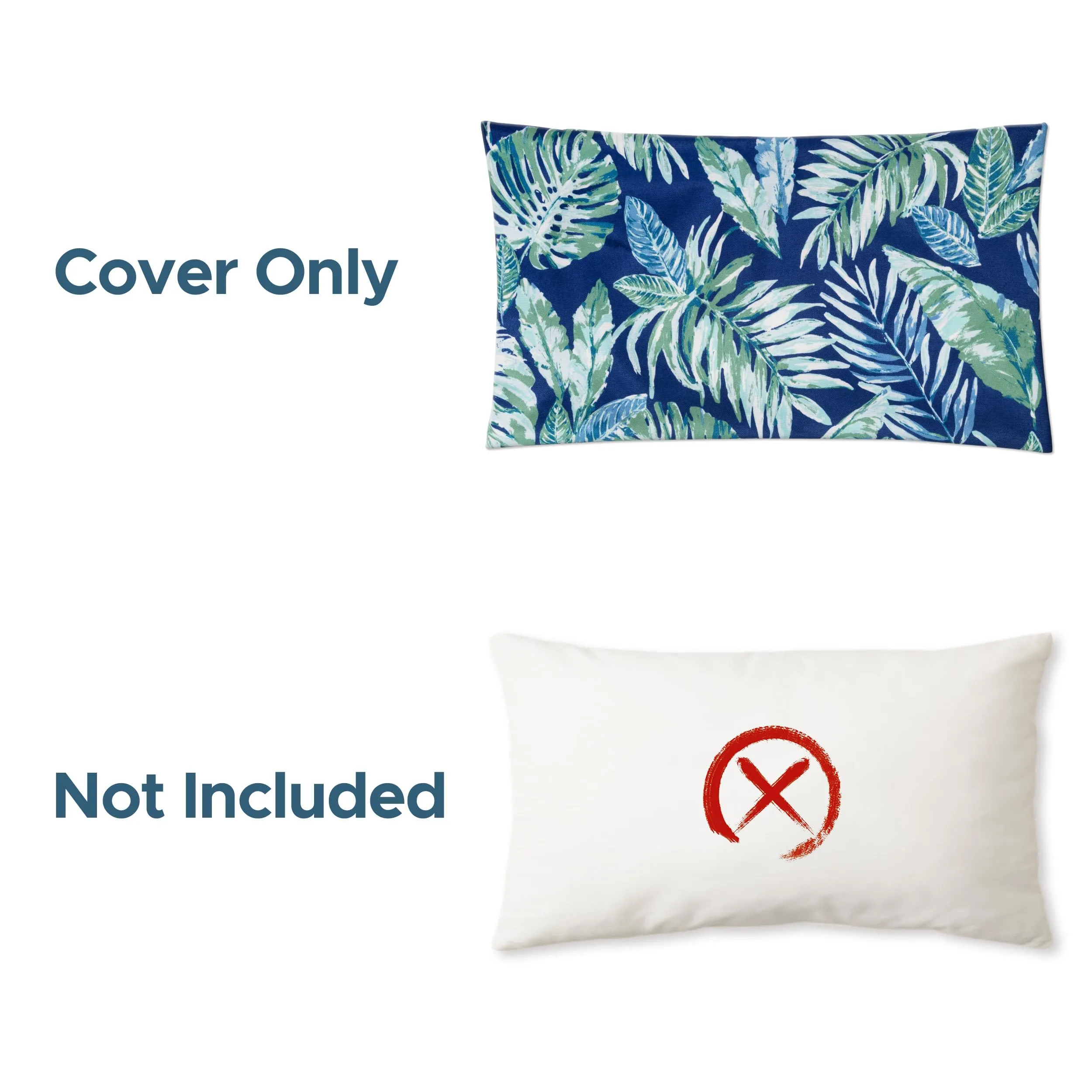 AELS Outdoor Lumbar Pillow Covers 12x20 Inch, Waterproof Decorative Pillow Covers Pack of 2, Water-Resistant Pillow Case for Patio Furniture Tent Garden, Tropical Leaf, Blue Green, Cover ONLY