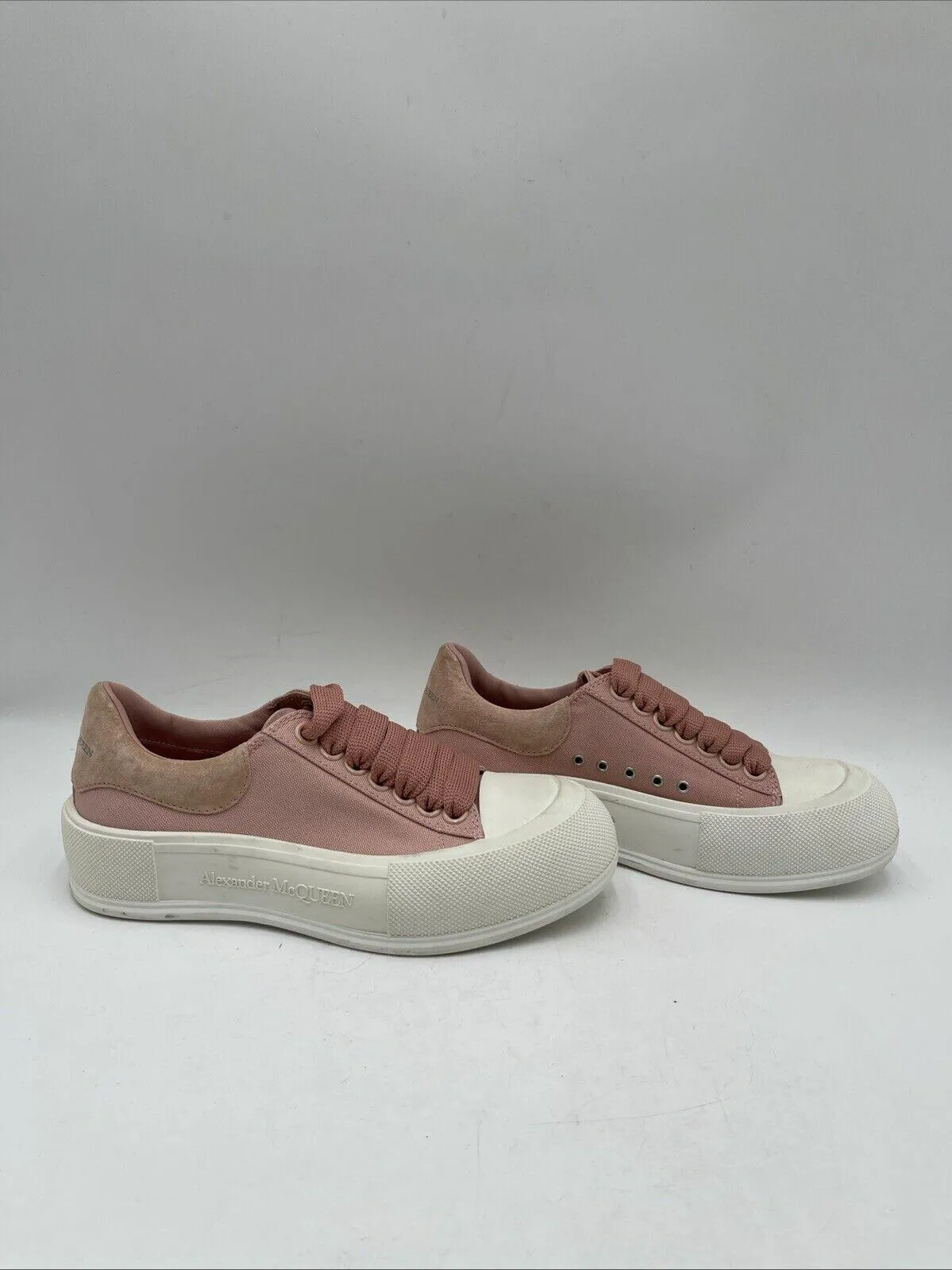 Alexander McQueen “DECK” Pink Canvas/Leather Low Top Lace Up Sneakers, 35.5D - Very Good