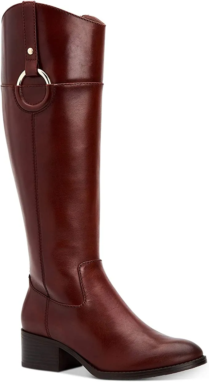 Alfani Womens Bexleyy Wide Calf Leather Riding Boots Red 7.5 Medium (B,M)