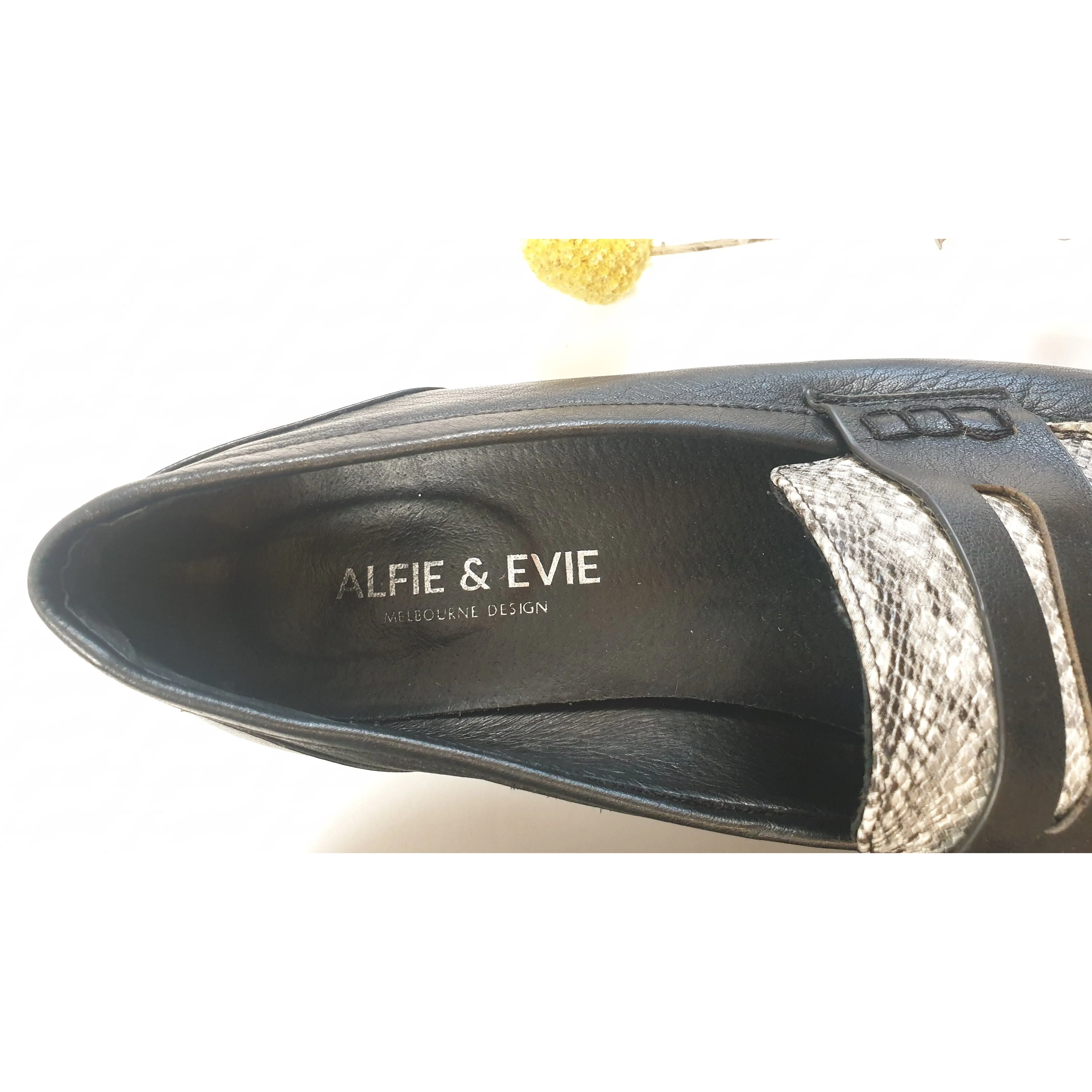 Alfie & Evie black leather shoes with snakeskin detail size 40