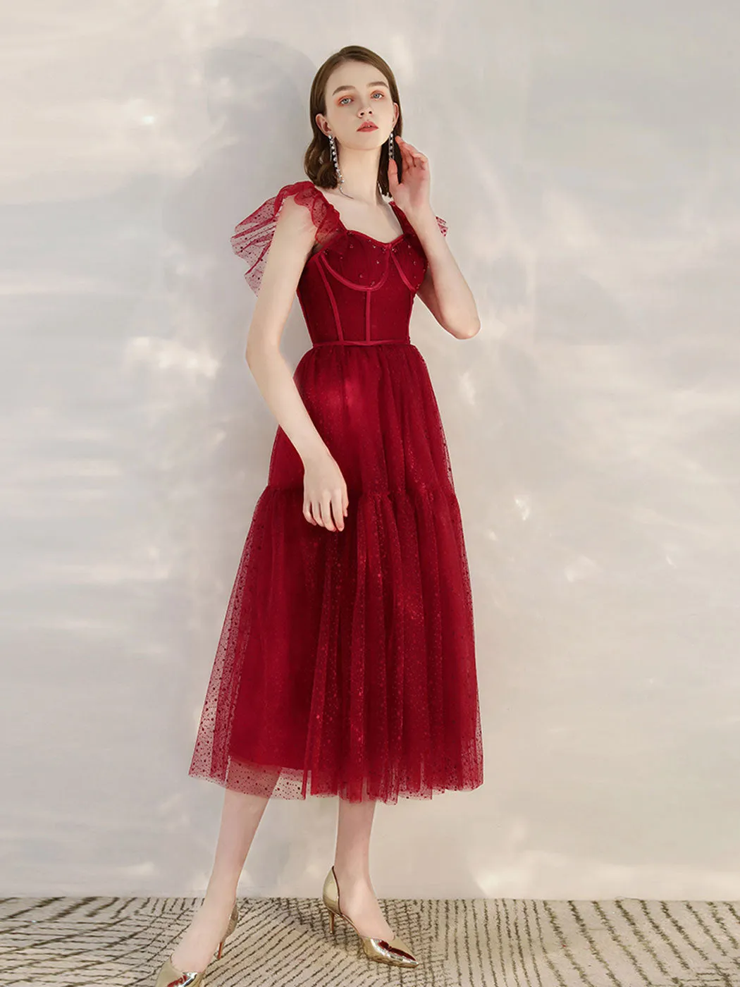 Aline sweetheart neck burgundy short prom dress, burgundy formal dress