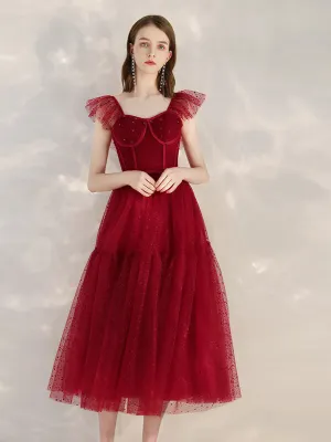 Aline sweetheart neck burgundy short prom dress, burgundy formal dress