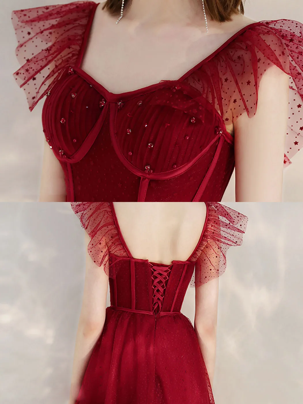 Aline sweetheart neck burgundy short prom dress, burgundy formal dress