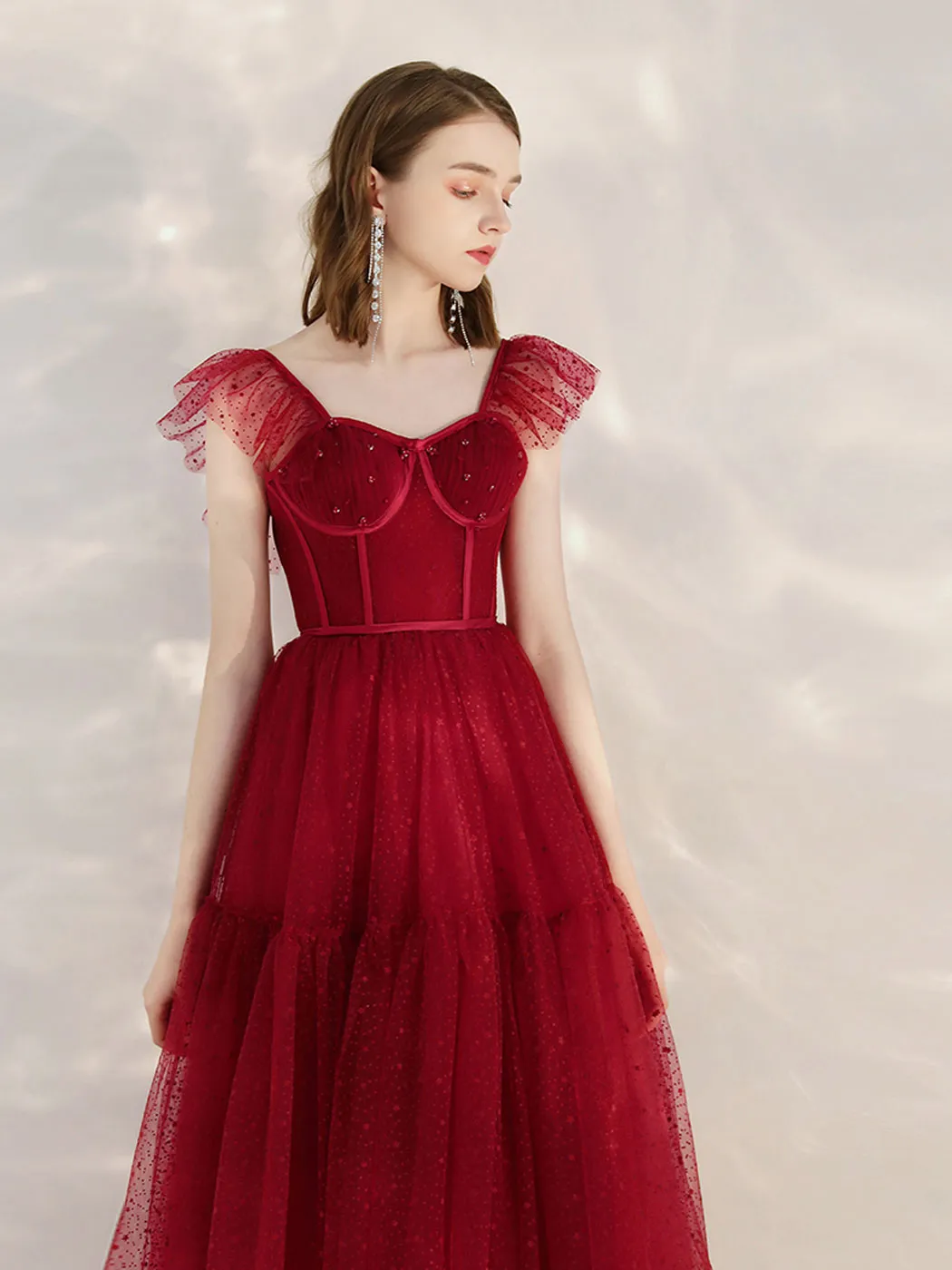 Aline sweetheart neck burgundy short prom dress, burgundy formal dress