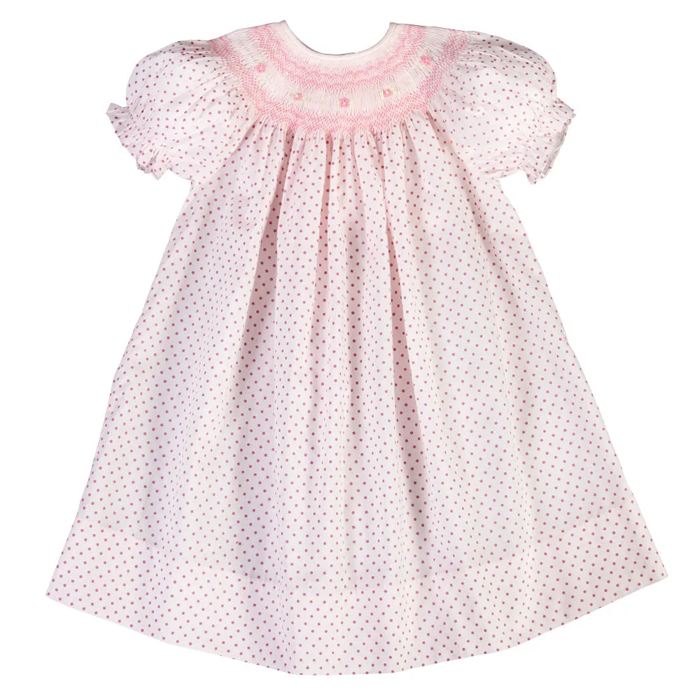 Amelia Pink Fuchsia Dot English Smocked Bishop