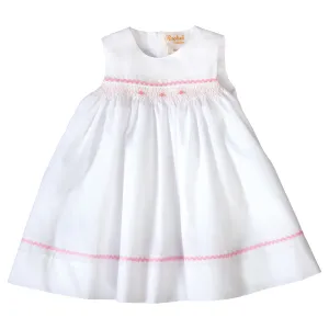 Amelia White Sundress with Pink English Smocking and RicRac