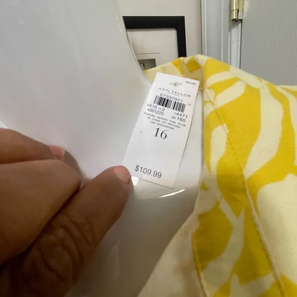 Ann Taylor Floral Cotton Fit and Flare yellow dress size 16