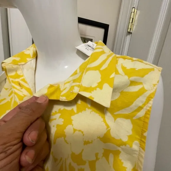Ann Taylor Floral Cotton Fit and Flare yellow dress size 16