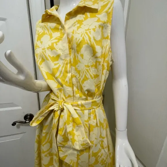 Ann Taylor Floral Cotton Fit and Flare yellow dress size 16