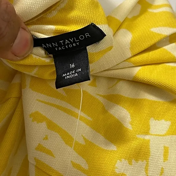 Ann Taylor Floral Cotton Fit and Flare yellow dress size 16