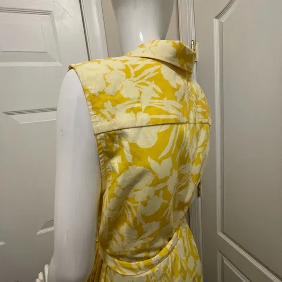 Ann Taylor Floral Cotton Fit and Flare yellow dress size 16