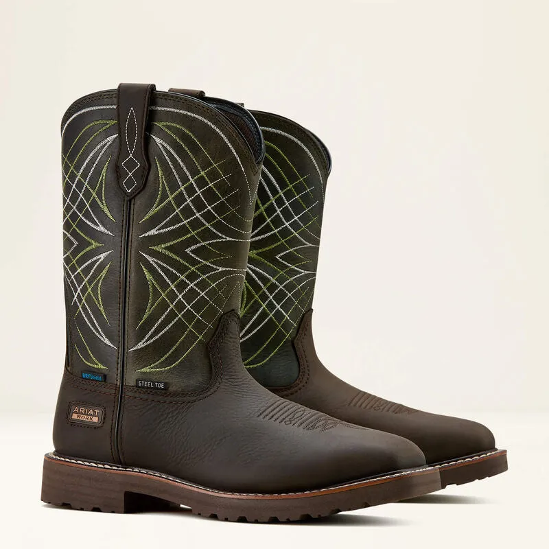 Ariat Men's Activator 11" Steel Toe WP Western Work Boot- Brown/Green- 10060892