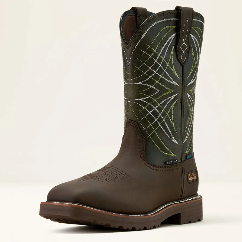 Ariat Men's Activator 11" Steel Toe WP Western Work Boot- Brown/Green- 10060892